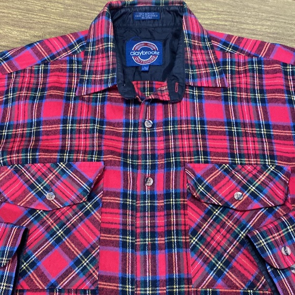 Claybrooke Outdoors Vintage Size L Red Plaid Flannel Shirt - Picture 2 of 7